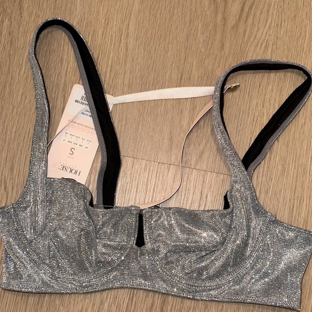 House of CB Silver Glitter Vela Bra Too NWT